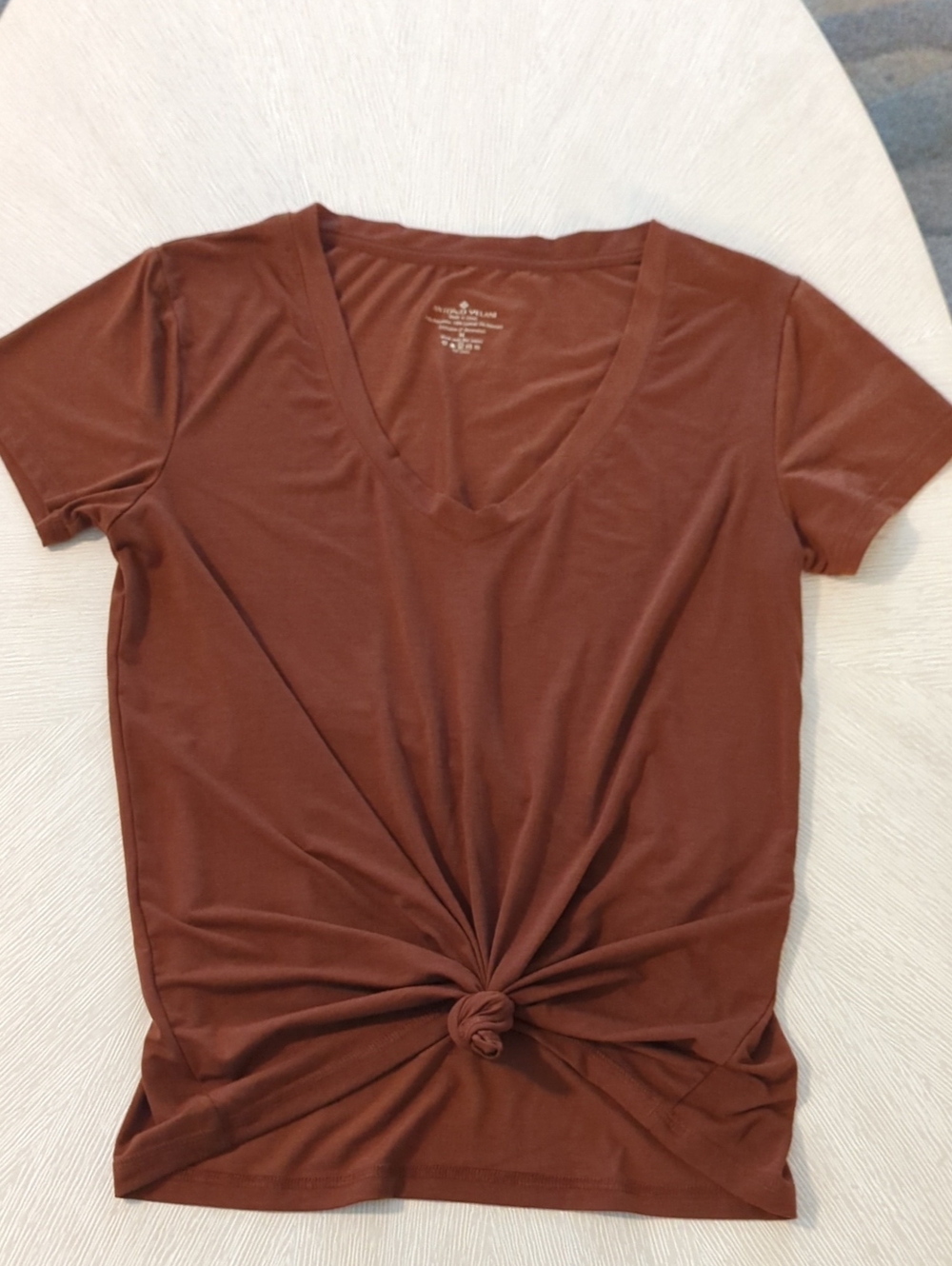 ANTONIO MELANI Rust Brown V-Neck Knot Front Tee
